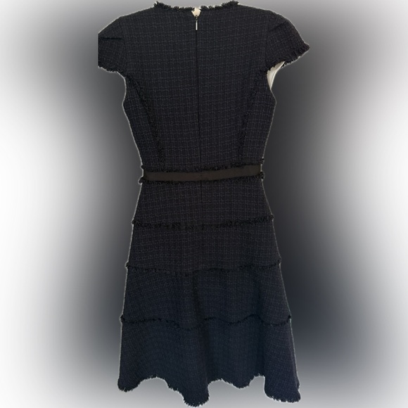 Rebecca Taylor Texture Navy Black Tweed Fringe Hem Designer Fall Dress 0 XS $475 - Picture 4 of 11